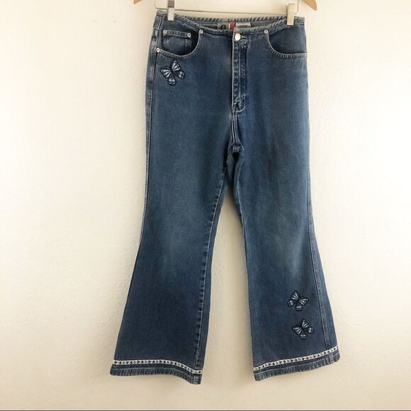 Arizona & Co. wide leg Butterfly embroidered high waisted jeans size 10 - Picture 1 of 6
